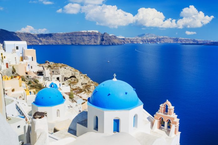 Where are the blue domes in Santorini?