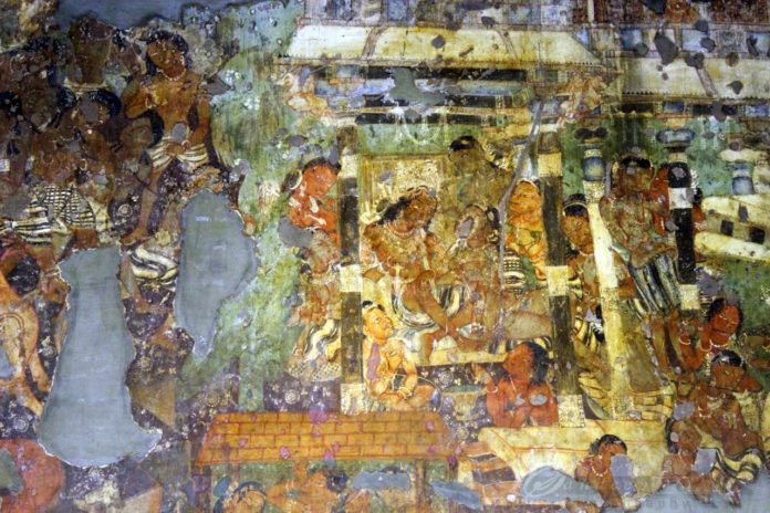 Which Colour used in Ajanta caves?